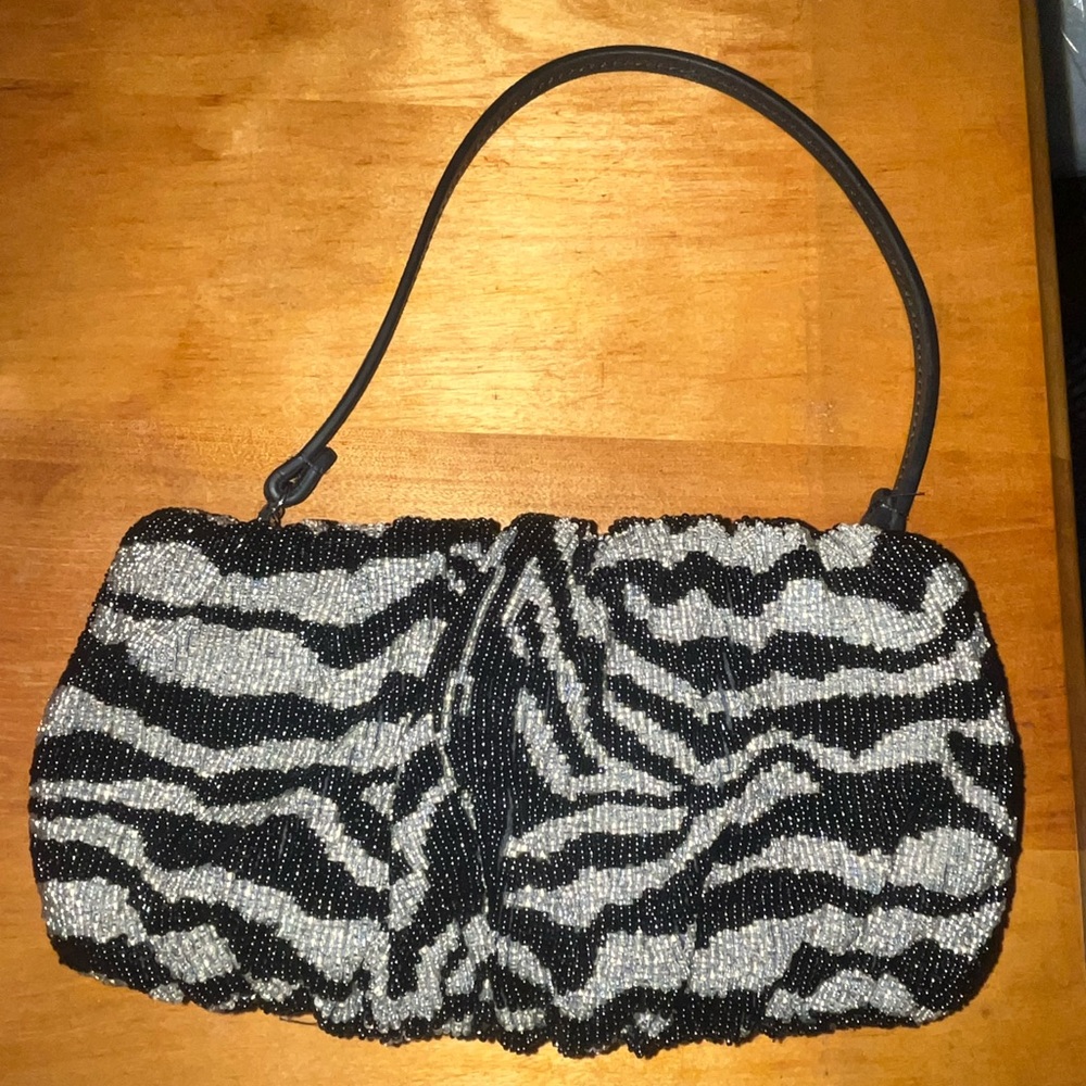 Sold on Depop - STAUD Zebra beaded bean bag 🦓✨🪩